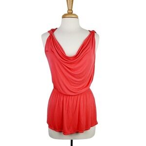 Womens‎ Sleeveless Draped Neck Blouse Size L Coral Orange Scoop Neck Flowy